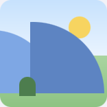 Illustration of blue hills and a yellow sun